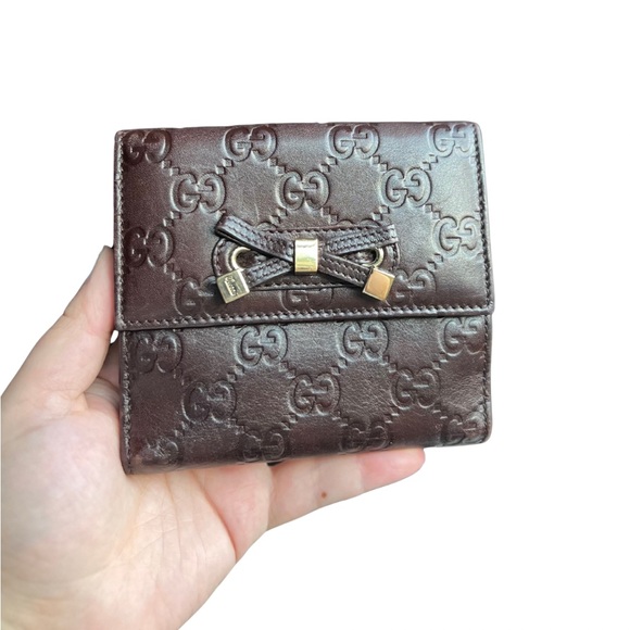 Gucci Chocolate Brown Embossed Leather Wallet with Bow - Gucci Gift Box - Picture 4 of 8